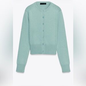 Light Aqua Crewneck Button-Up Sweater